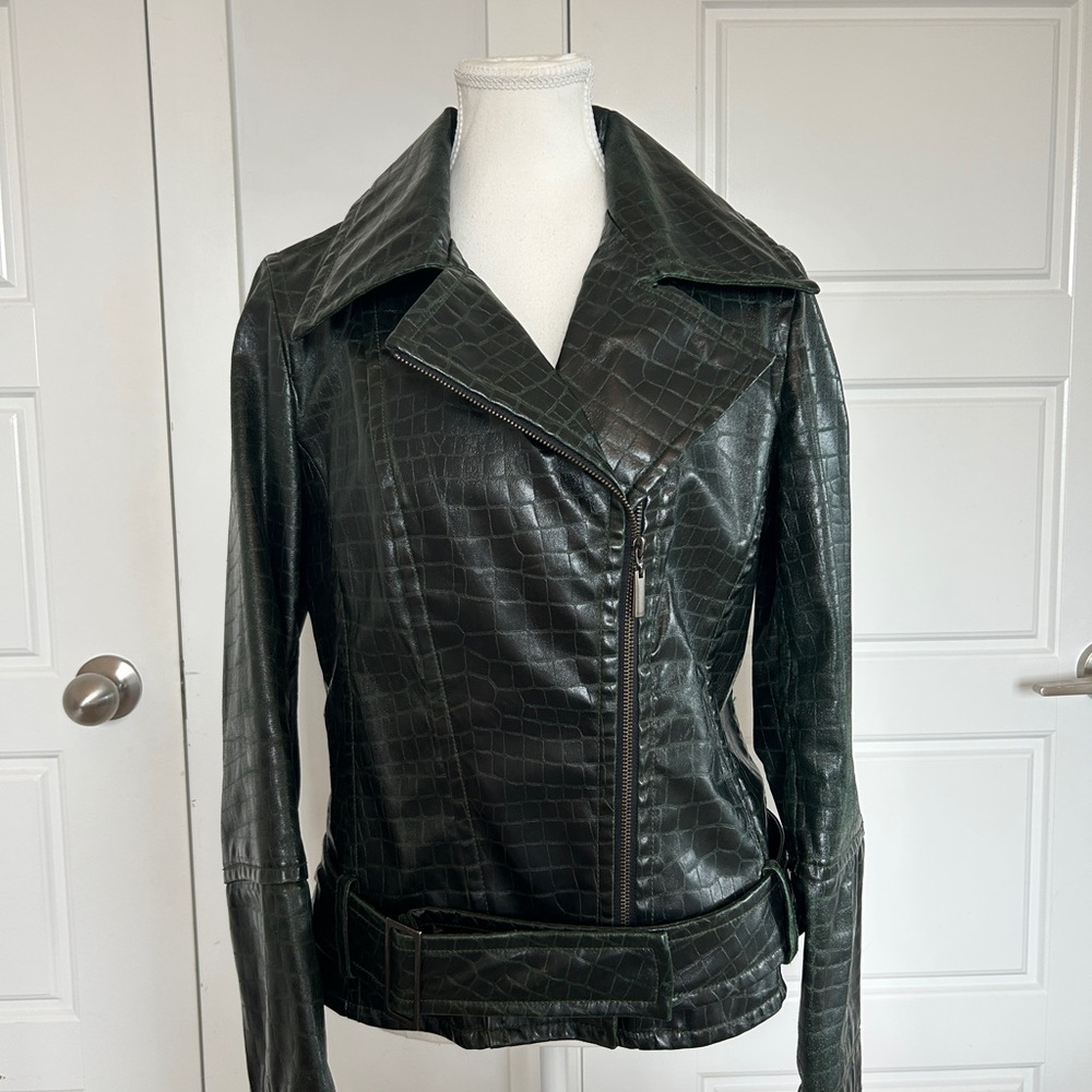 Hilary Radley Leather Moto Jacket with Croc Texture